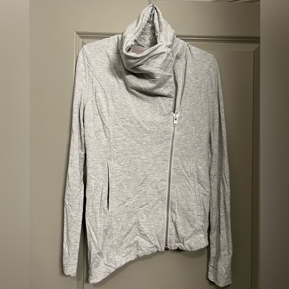 Helmut Lang Villous Sweatshirt Knit Cowl Neck Asymmetrical Zip Jacket Gray S - Picture 2 of 7